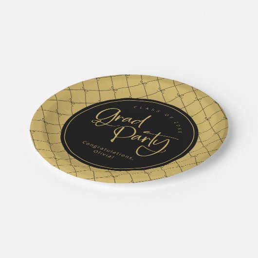 Schwarzes Party Geometrischer Bögen Muster Grad Pappteller (Schrägansicht)