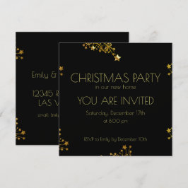 Schwarzes Party Schwarzes Gold Ziersteine Einladung