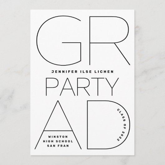 Schwarzes Party Weiß Moderner Minimal Einladung (Vorderseite)