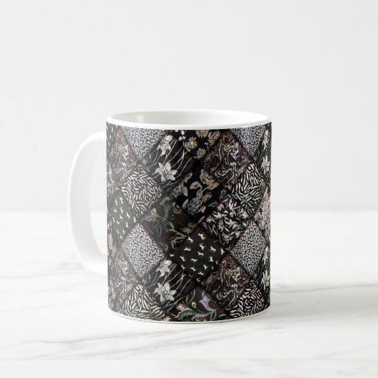 Schwarzes Patchwork Aussehen Quiltmuster Kaffeetasse (Vorderseite Links)