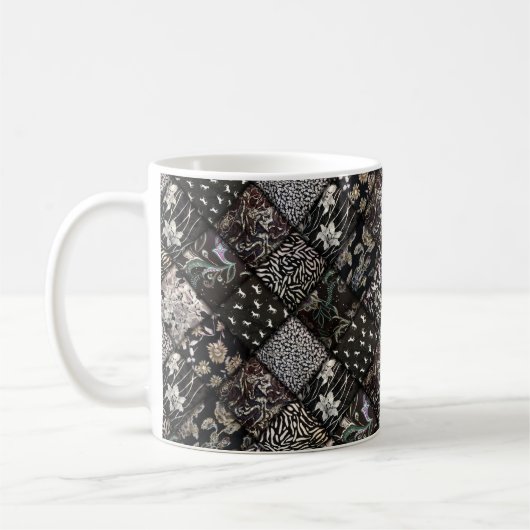 Schwarzes Patchwork Aussehen Quiltmuster Kaffeetasse (Links)