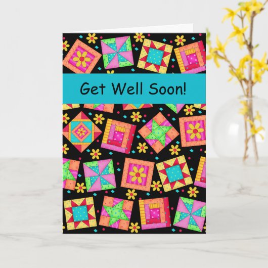 Schwarzes Patchwork Quilt Blockkunst wird bald gut Karte (Gelbe Blume)