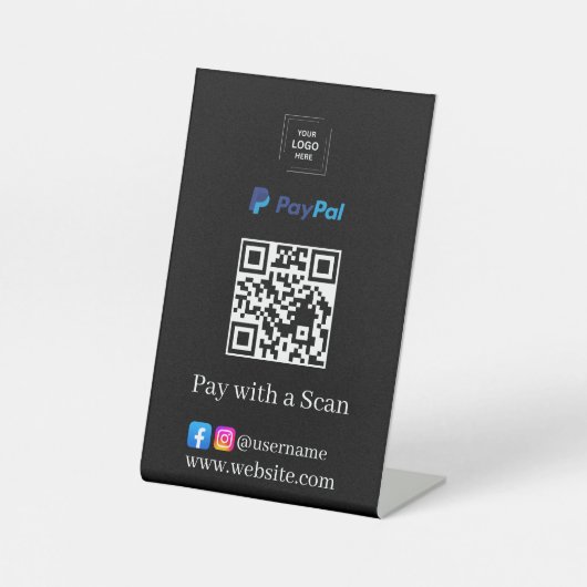 Schwarzes PayPal-QR-Code-Scan-Zahl-Podest-Schild Sockelschild (Vorderseite)