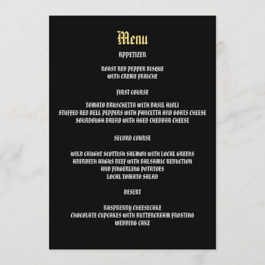 Schwarzes Pentagramm Menükarte (Rückseite)