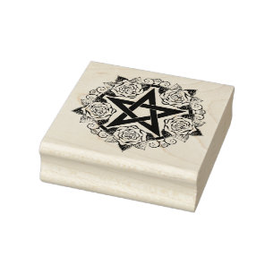 Schwarzes Pentagramm mit Rose Blume Gummistempel