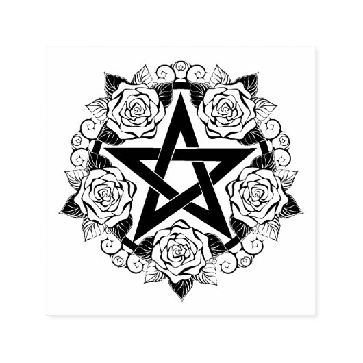 Schwarzes Pentagramm mit Rose Blume Permastempel (Design)