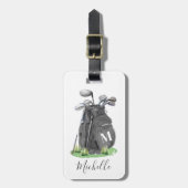 Schwarzes personalisiertes Golf-Monogramm Gepäckanhänger (Vorderseite vertikal)