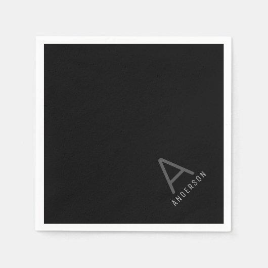 Schwarzes Personalisiertes Monogramm-Namenspapier Serviette (Vorderseite)