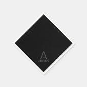 Schwarzes Personalisiertes Monogramm-Namenspapier Serviette (Ecke)