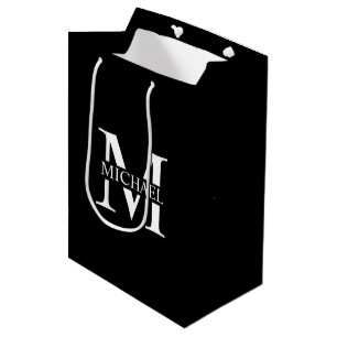 Schwarzes personalisiertes Monogramm und Name Mittlere Geschenktüte