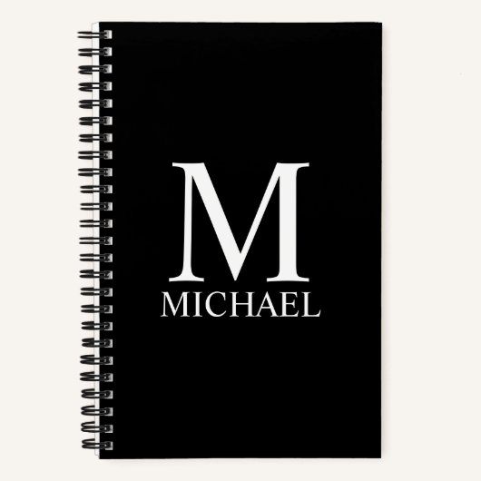 Schwarzes Personalisiertes Monogramm und Name-Note Notizblock (Vorderseite)
