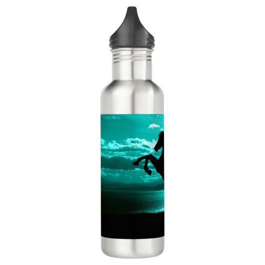 Schwarzes Pferd Aquamariner Himmel und Wasser Edelstahlflasche (Links)