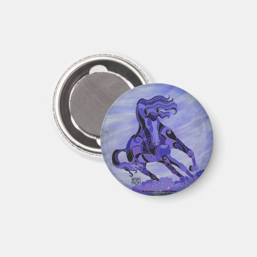 Schwarzes Pferd auf Lila Background Magnet (Vorderseite/Rückseite)