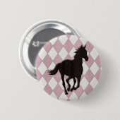 Schwarzes Pferd auf rosa weißem Diamant-Muster Button (Vorne & Hinten)