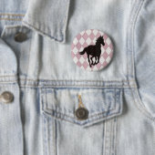 Schwarzes Pferd auf rosa weißem Diamant-Muster Button (Beispiel)