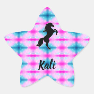 Schwarzes Pferd Aufziehen von individuellem Rosa u Stern-Aufkleber