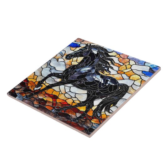 Schwarzes Pferd aus Glas Fliese (Seite)
