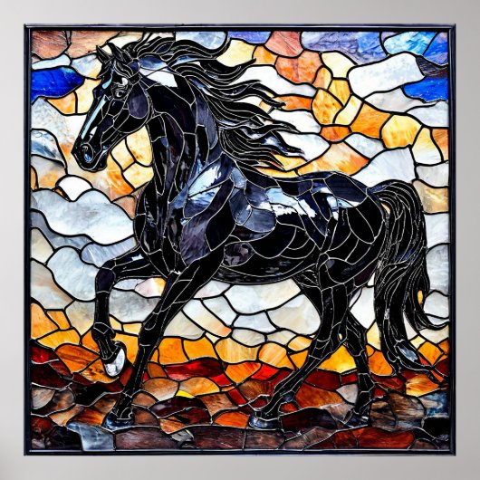 Schwarzes Pferd aus Glas Poster (Vorne)