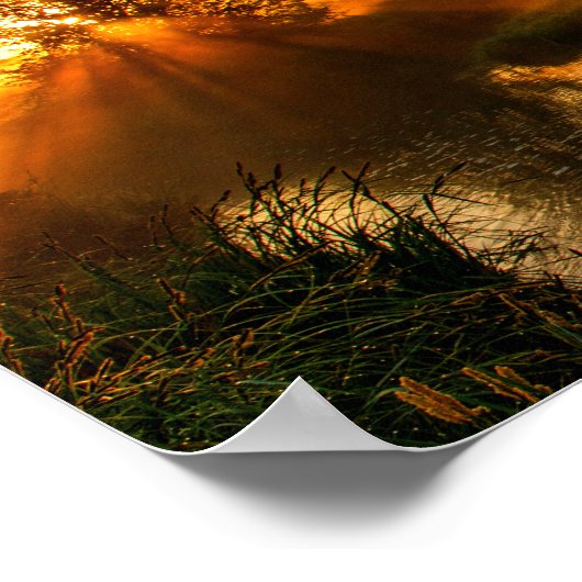 Schwarzes Pferd bei Sonnenaufgang oder Sonnenunter Poster (Ecke)