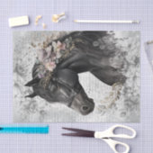 Schwarzes Pferd Blumendekoupage Seidenpapier (Handwerk)