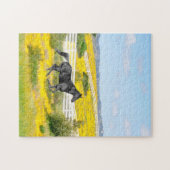 Schwarzes Pferd, das durch ein Feld läuft Puzzle (Horizontal)