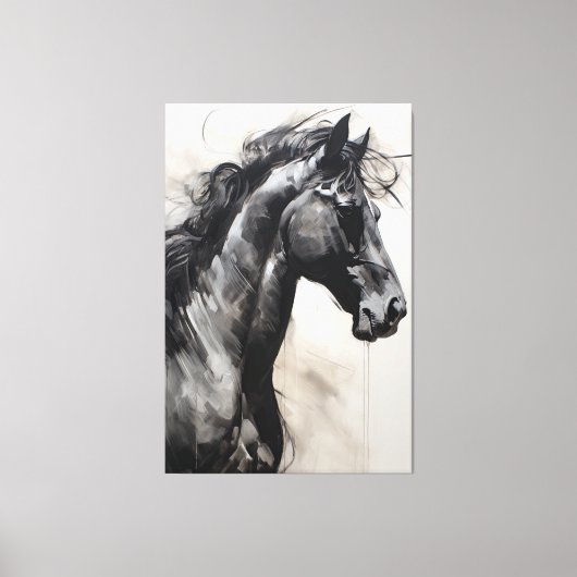 Schwarzes Pferd, einfarbig | Große Wandmalerei Leinwanddruck (Vorderseite)