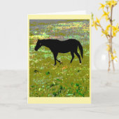 Schwarzes Pferd Grafik Kunstkarte Karte (Gelbe Blume)