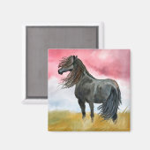 Schwarzes Pferd im Feldmagnet Magnet (Vorderseite/Rückseite)