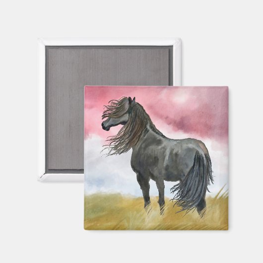 Schwarzes Pferd im Feldmagnet Magnet (Vorderseite/Rückseite)