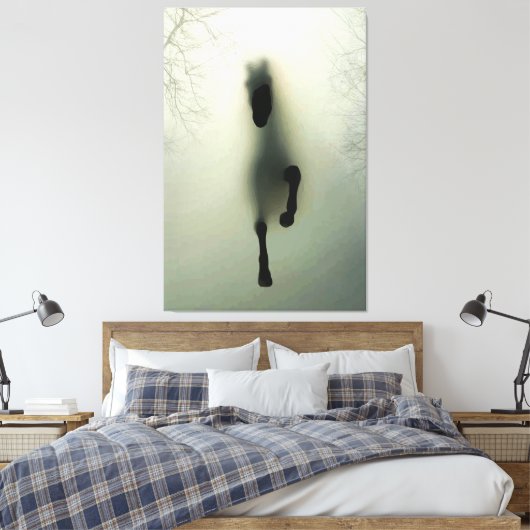 Schwarzes Pferd im Nebelwald Leinwanddruck (Insitu (Schlafzimmer))