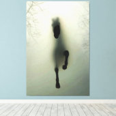 Schwarzes Pferd im Nebelwald Leinwanddruck (Insitu (Holzboden))