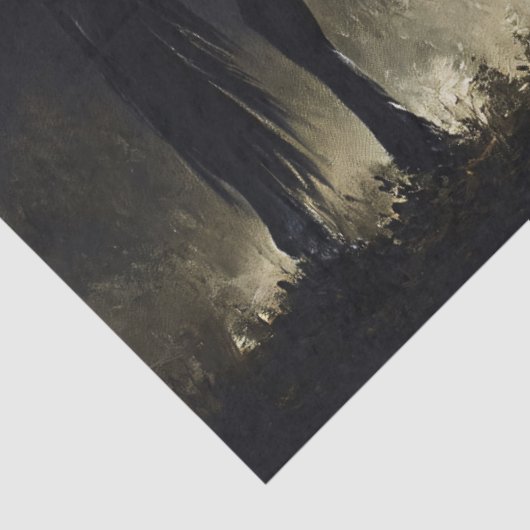 Schwarzes Pferd im Nebelwald Seidenpapier (Ausschnitt)