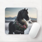 Schwarzes Pferd im Schnee mit Weihnachtskranz Mousepad (Mit Mouse)