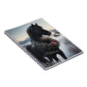 Schwarzes Pferd im Schnee mit Weihnachtskranz Notizblock (Rechte Seite)