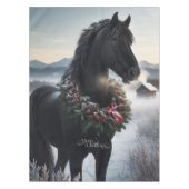 Schwarzes Pferd im Schnee mit Weihnachtskranz Tischdecke (Vorderseite)