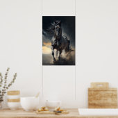 Schwarzes Pferd im Sturm Gemälde Poster (Küche)
