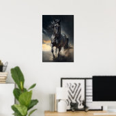 Schwarzes Pferd im Sturm Gemälde Poster (Heimbüro)