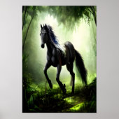 Schwarzes Pferd im Vorfeld | AI Art Poster (Vorne)
