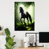Schwarzes Pferd im Vorfeld | AI Art Poster (Heimbüro)