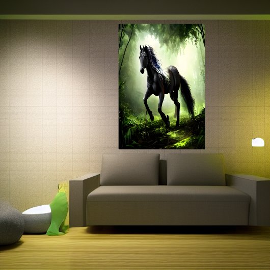 Schwarzes Pferd im Vorfeld | AI Art Poster