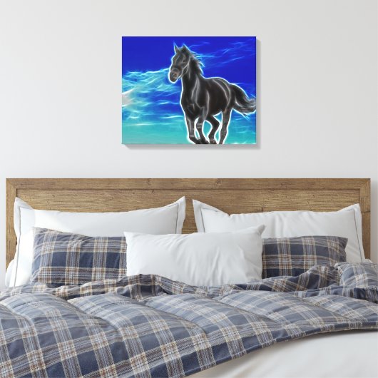 Schwarzes Pferd in den Wind Wrapped Canvas Leinwanddruck (Insitu (Schlafzimmer))