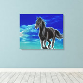 Schwarzes Pferd in den Wind Wrapped Canvas Leinwanddruck (Insitu (Holzboden))