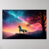 Schwarzes Pferd in lebendiger Berglandschaft Poster (Vorne)