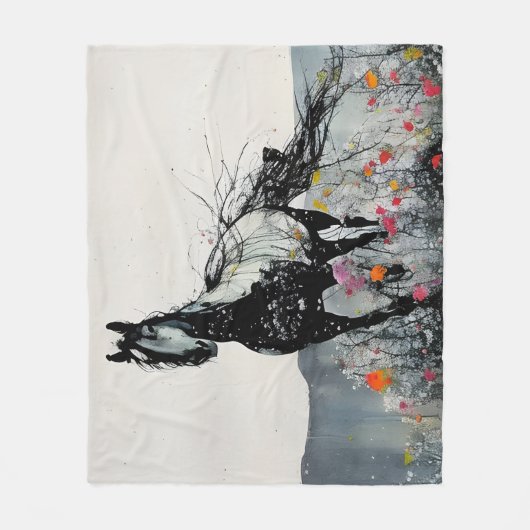 Schwarzes Pferd in Wildblumen Fleecedecke (Vorderseite)
