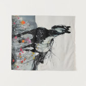 Schwarzes Pferd in Wildblumen Wandteppich (Vorderseite (Horizontal))