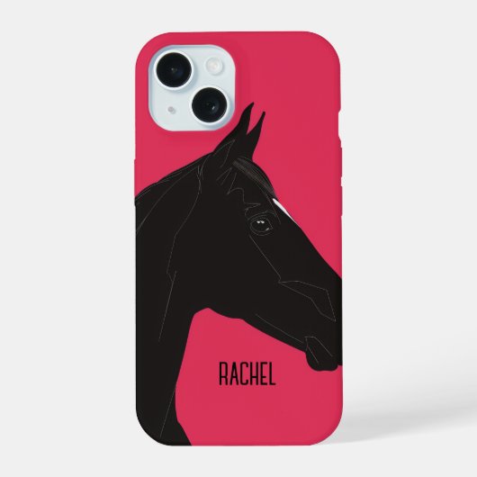 Schwarzes Pferd iPhone 15 Hülle (Rückseite)