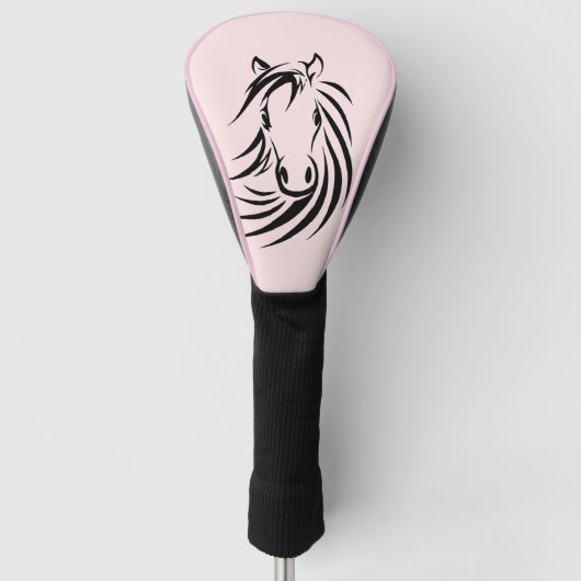 Schwarzes Pferd Kopf auf Rosa Golf Headcover (Vorderseite)