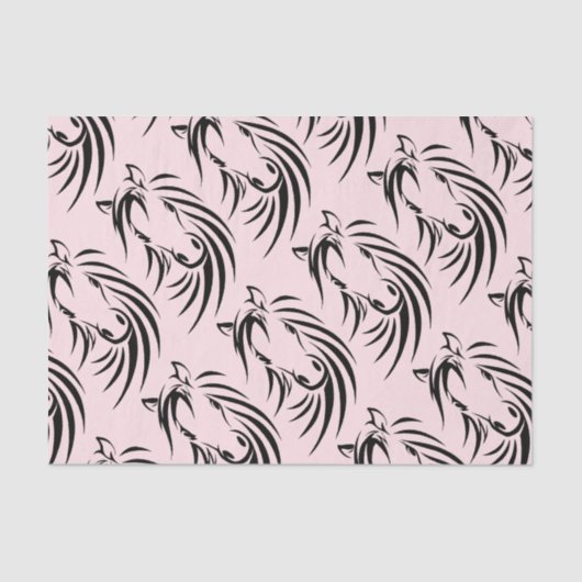 Schwarzes Pferd Kopf auf Rosa Seidenpapier (Vorderseite)