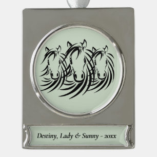 Schwarzes Pferd Kopf Grün Silberplattierter Banner Banner-Ornament Silber