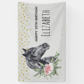 Schwarzes Pferd Kopf Portrait Watercolor Geburtsta Banner (Vertikal)